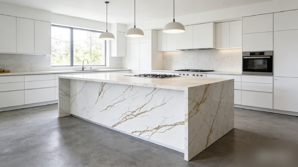 S024  Golden river   Golden Marble Texture White Quartz Stone for Quartz Stone Counter Top