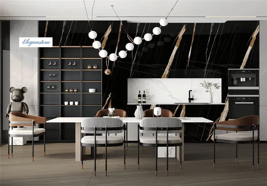 Golden Laurent Black Marble Texture Sintered Stone for Wall Table Top Counter Top